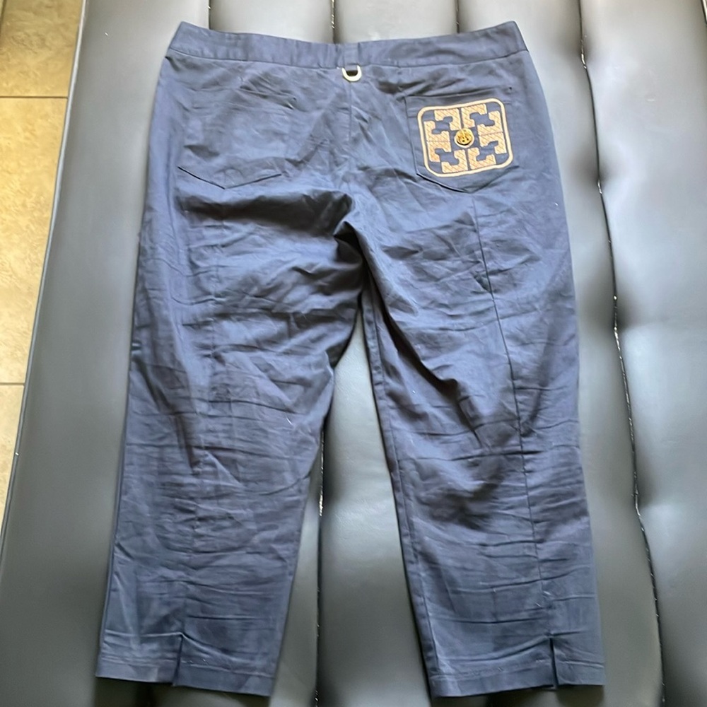 Tory Burch Navy Capris with Logo Patch